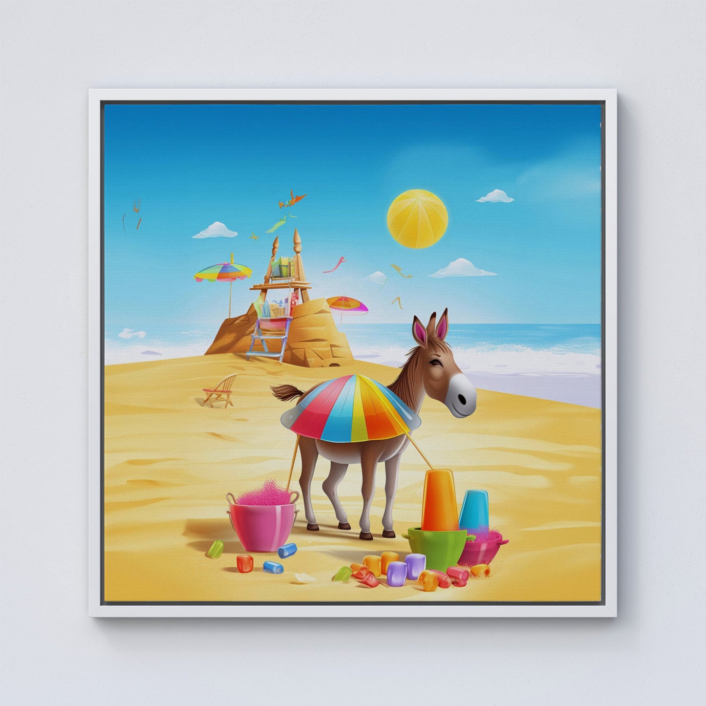 Donkey On A Beach Holiday Framed Canvas