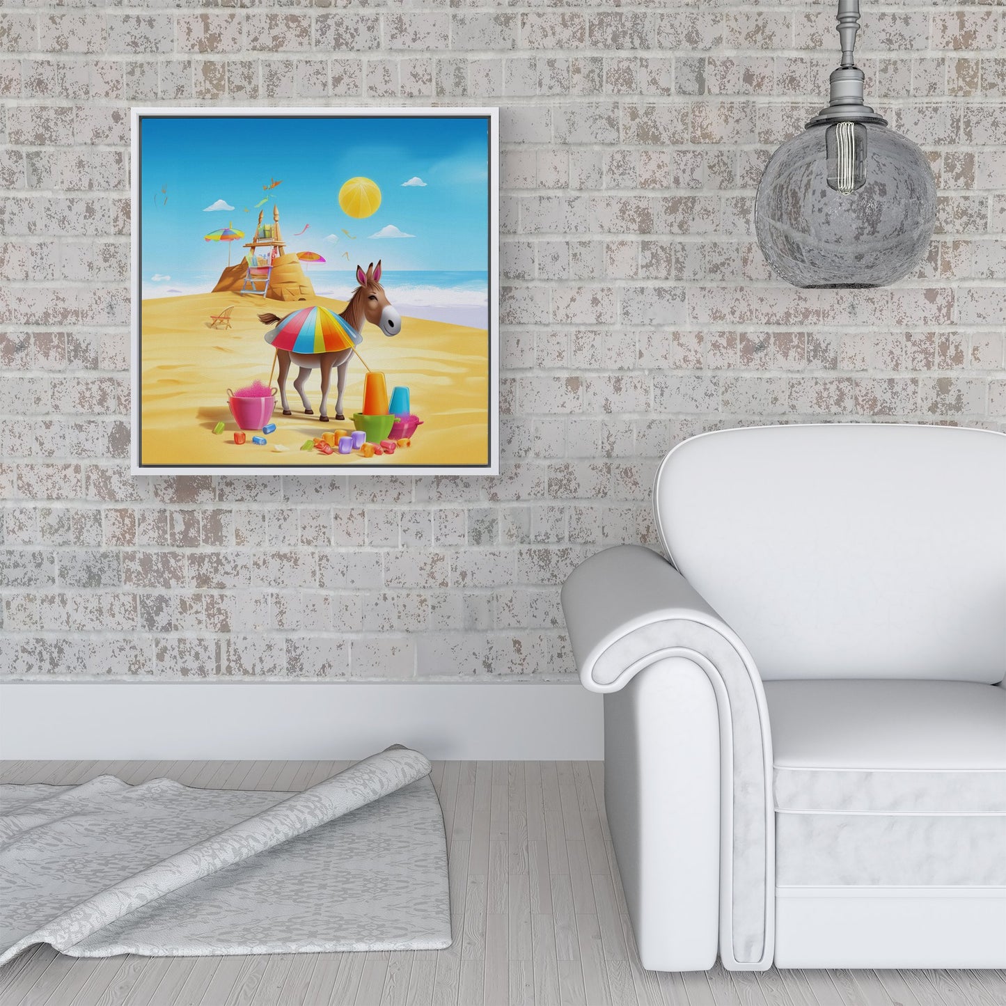 Donkey On A Beach Holiday Framed Canvas