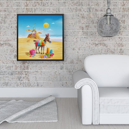 Donkey On A Beach Holiday Framed Canvas