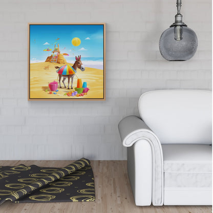 Donkey On A Beach Holiday Framed Canvas