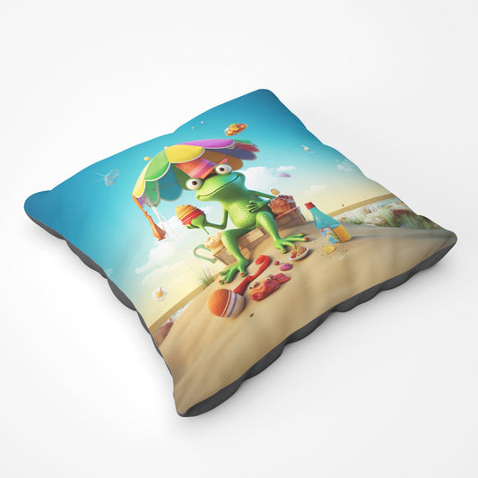 Frog On A Beach Holiday Floor Cushion