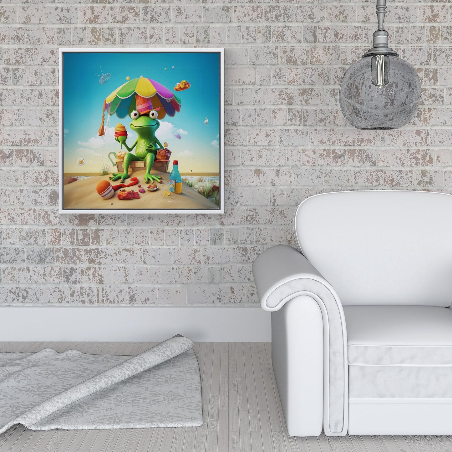 Frog On A Beach Holiday Framed Canvas