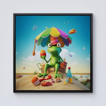 Frog On A Beach Holiday Framed Canvas