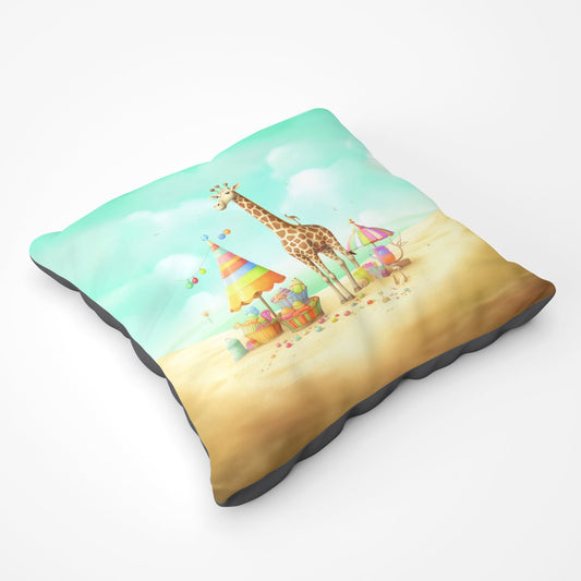 Giraffe On A Beach Holiday Floor Cushion