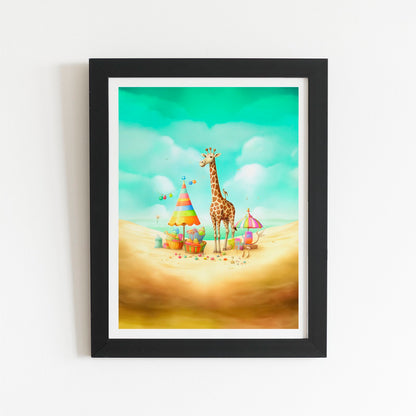 Giraffe On A Beach Holiday Art Prints