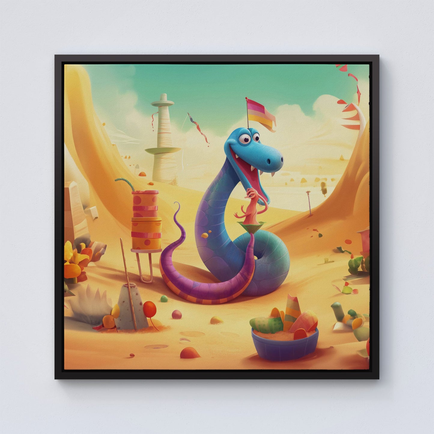 Snake On A Beach Holiday Framed Canvas