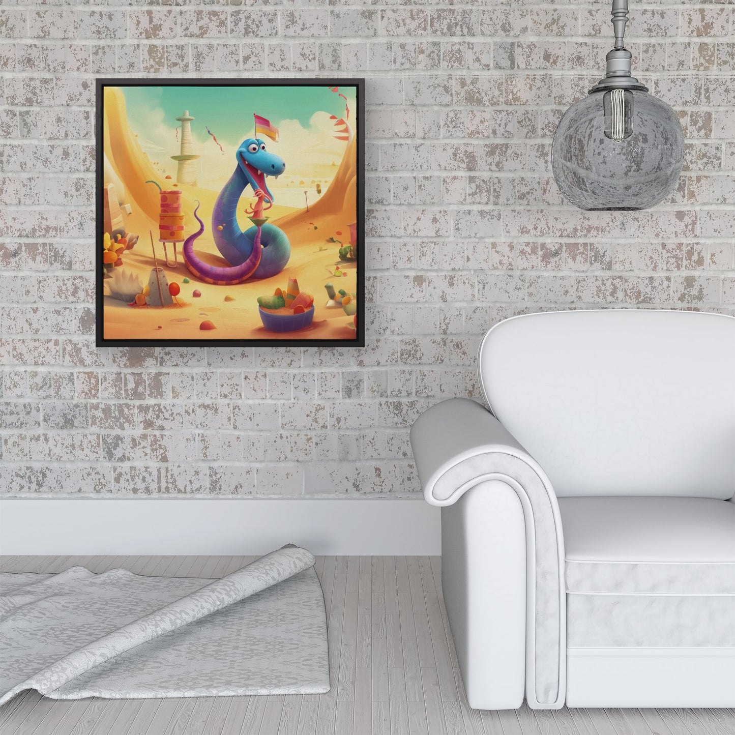 Snake On A Beach Holiday Framed Canvas