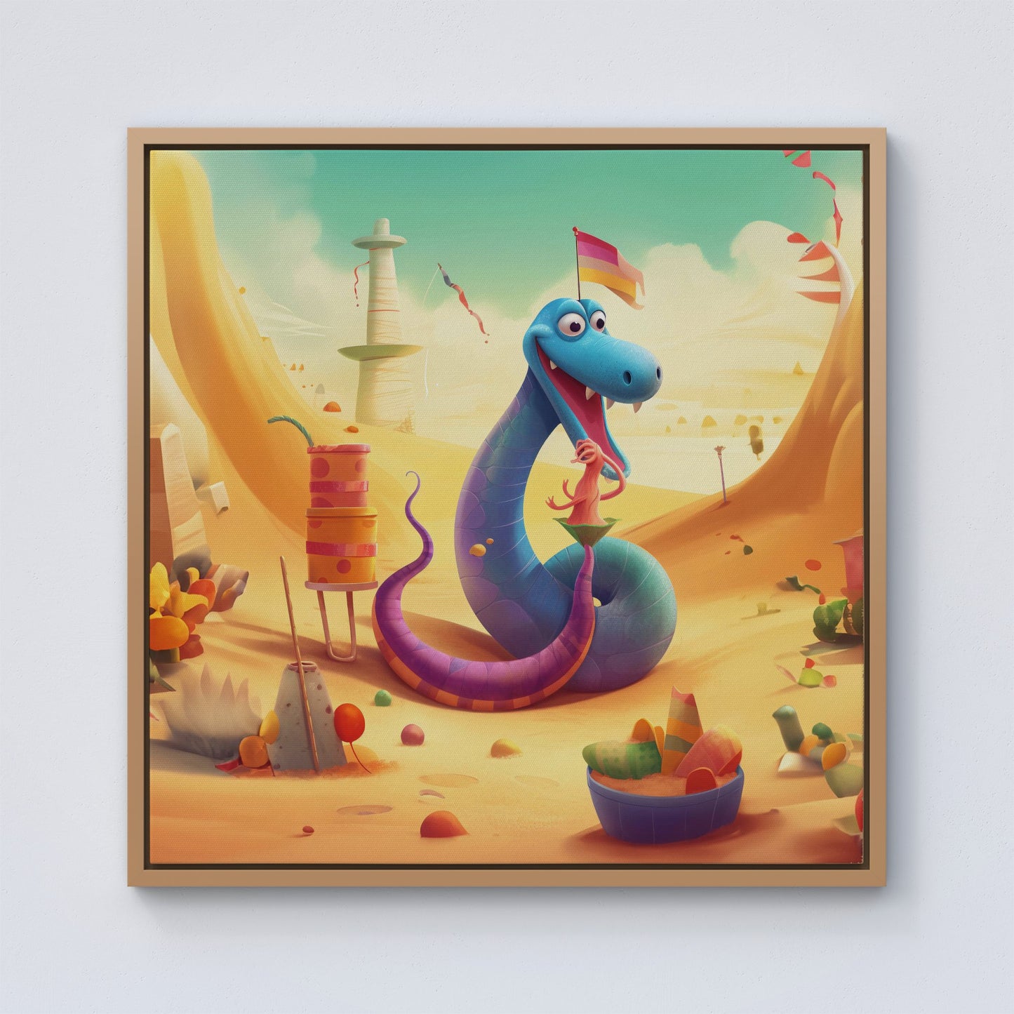 Snake On A Beach Holiday Framed Canvas