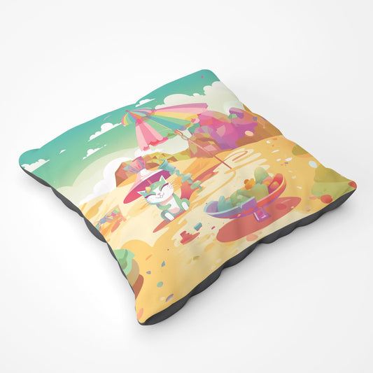 Kitten On A Beach Holiday Floor Cushion