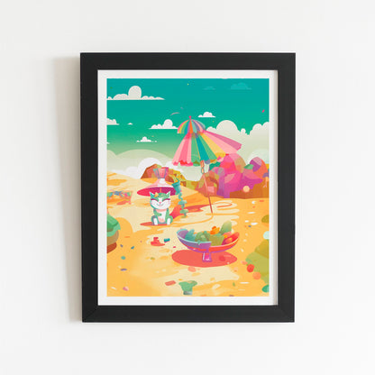 Kitten On A Beach Holiday Art Prints