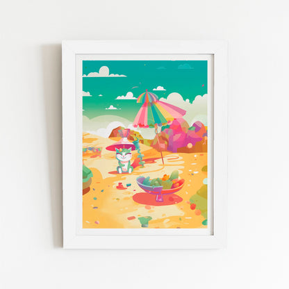 Kitten On A Beach Holiday Art Prints