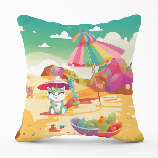 Kitten On A Beach Holiday Outdoor Cushion