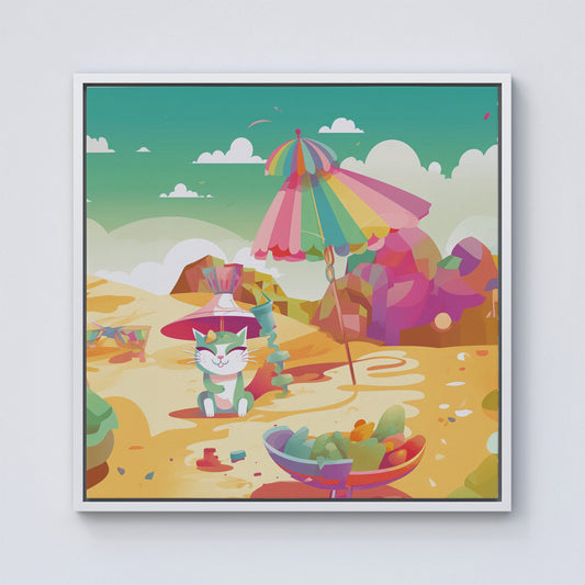 Kitten On A Beach Holiday Framed Canvas