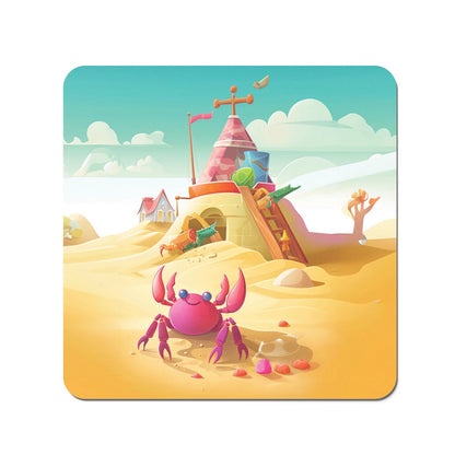 Pink Crab On A Beach Holiday Coasters