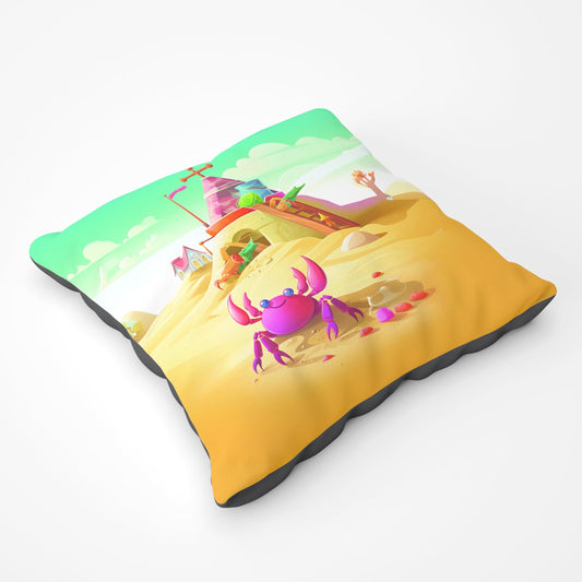 Pink Crab On A Beach Holiday Floor Cushion