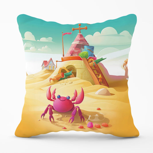 Pink Crab On A Beach Holiday Outdoor Cushion