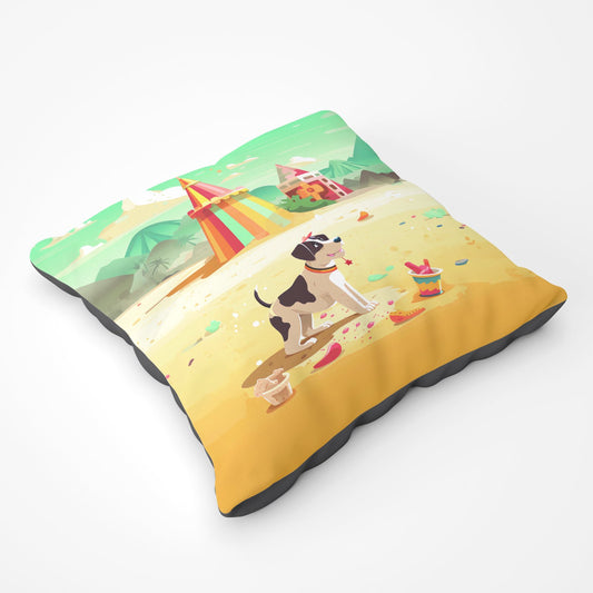 Doggy On A Beach Holiday Floor Cushion