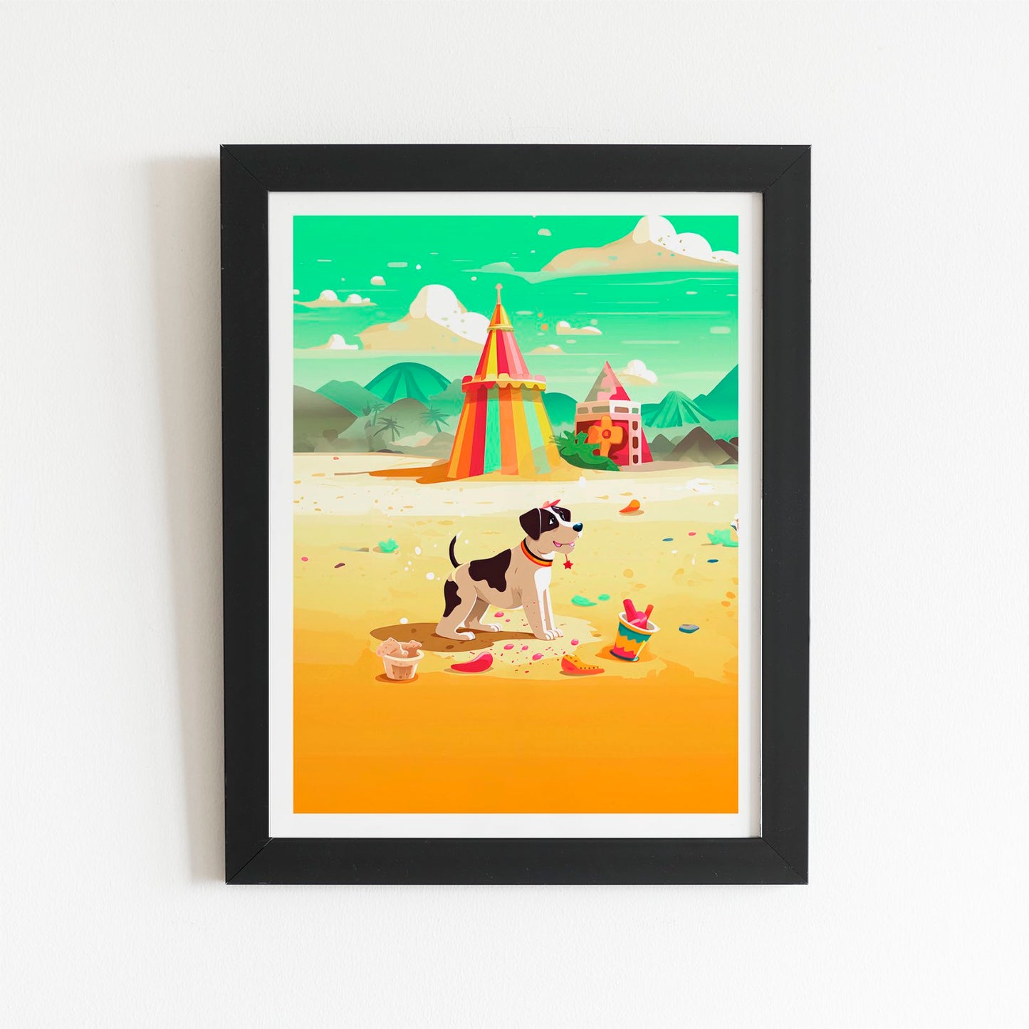 Doggy On A Beach Holiday Art Prints