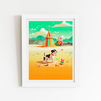 Doggy On A Beach Holiday Art Prints