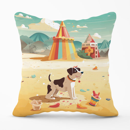 Doggy On A Beach Holiday Outdoor Cushion