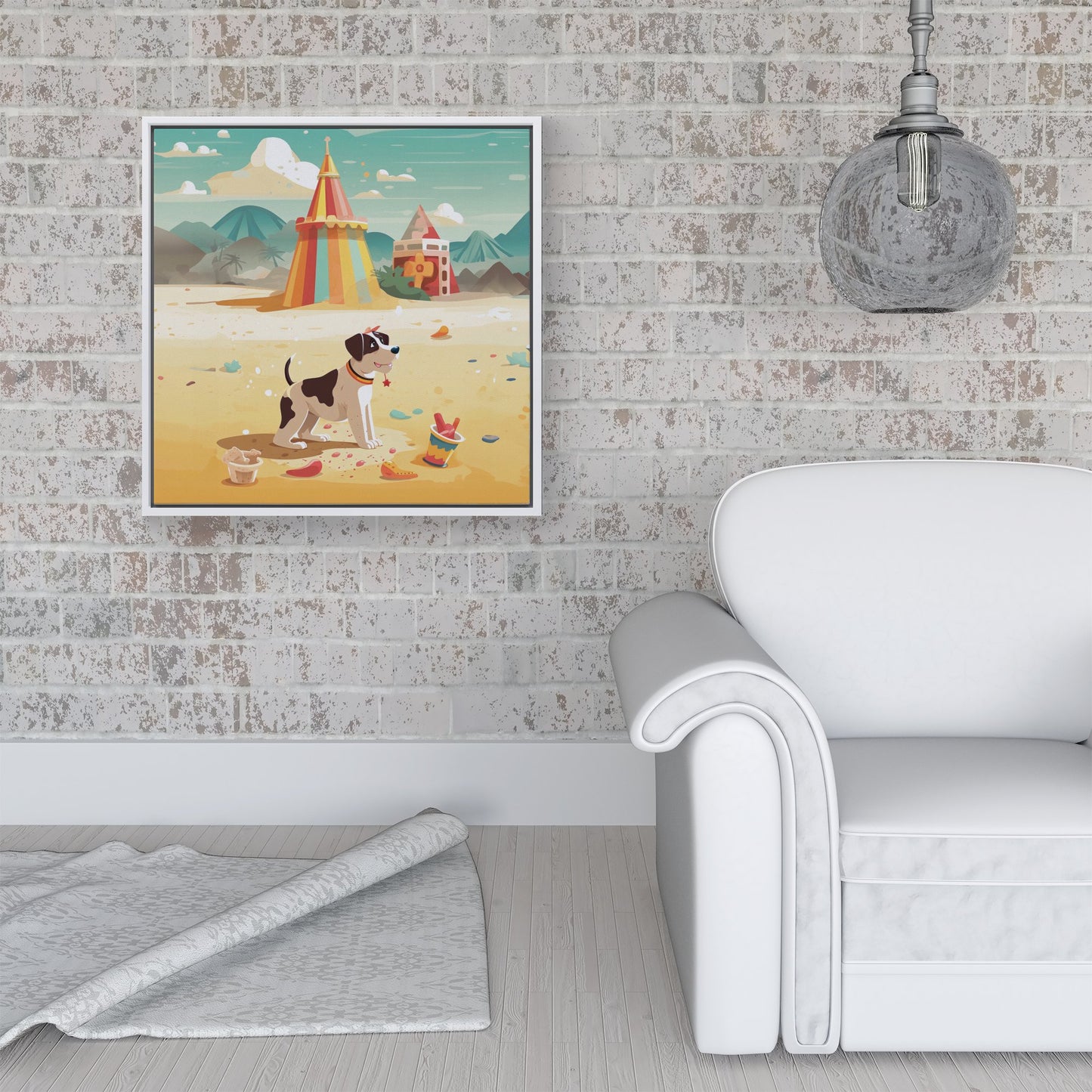 Doggy On A Beach Holiday Framed Canvas