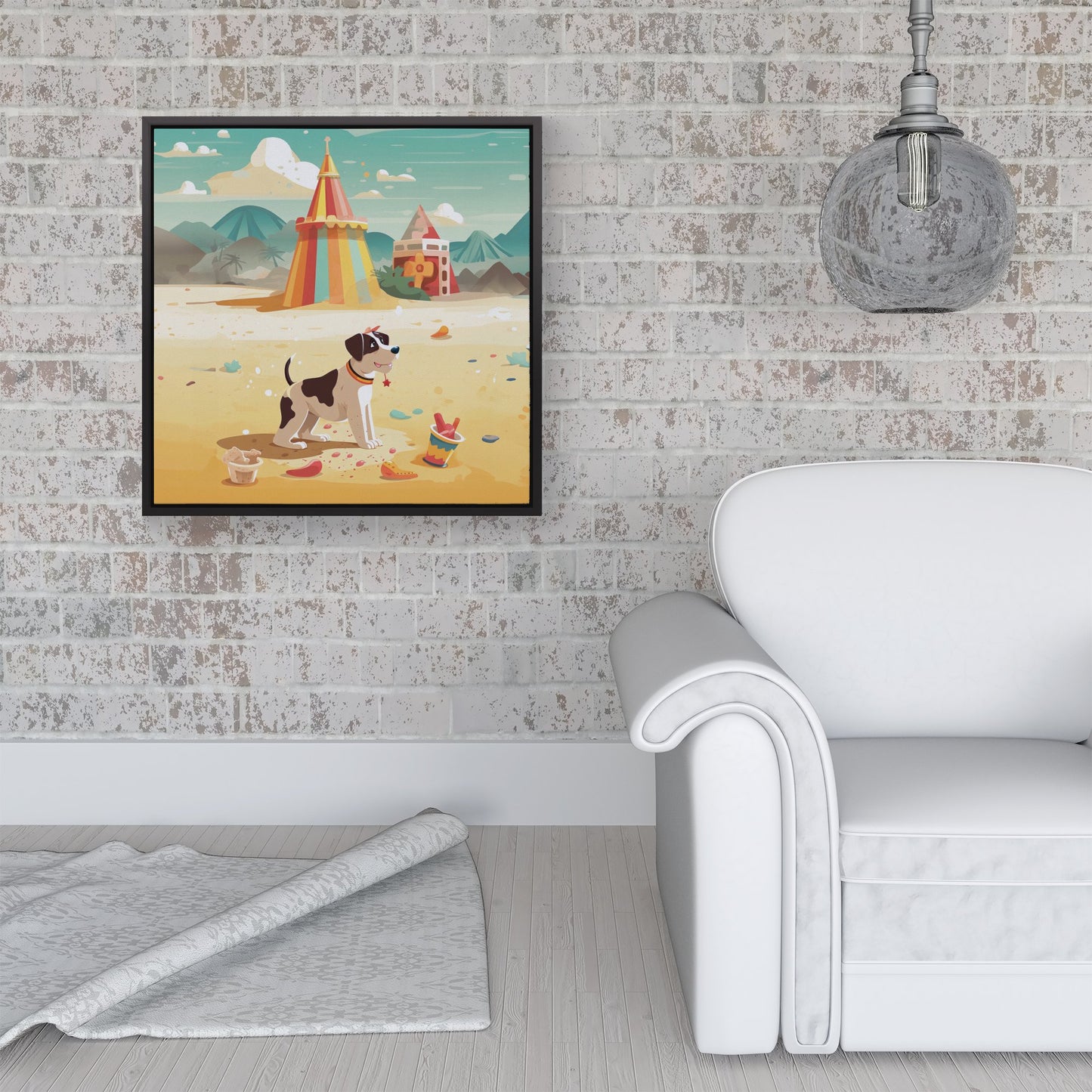 Doggy On A Beach Holiday Framed Canvas