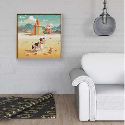 Doggy On A Beach Holiday Framed Canvas