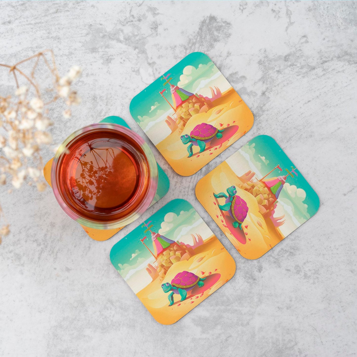 Turtle On A Beach Holiday Coasters