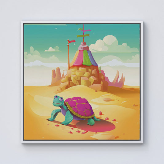 Turtle On A Beach Holiday Framed Canvas