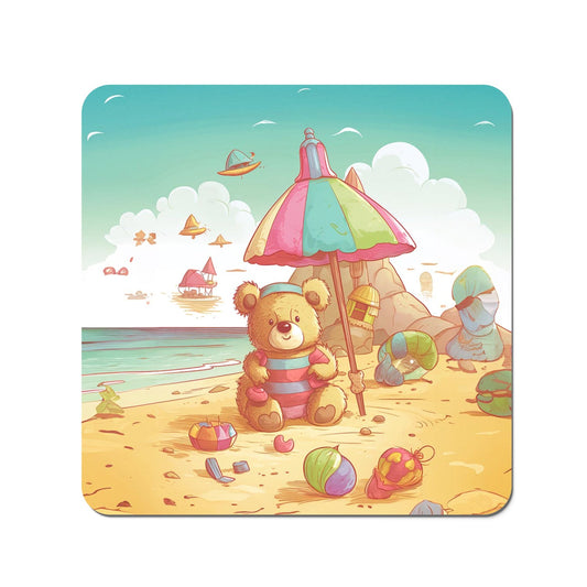 Teddy Bead On A Beach Holiday Coasters