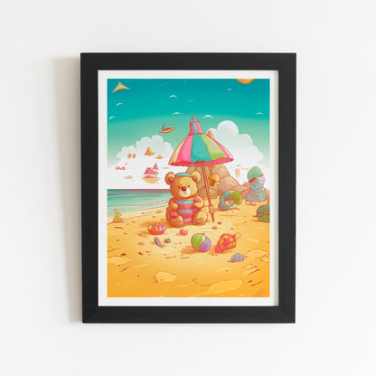 Teddy Bead On A Beach Holiday Art Prints