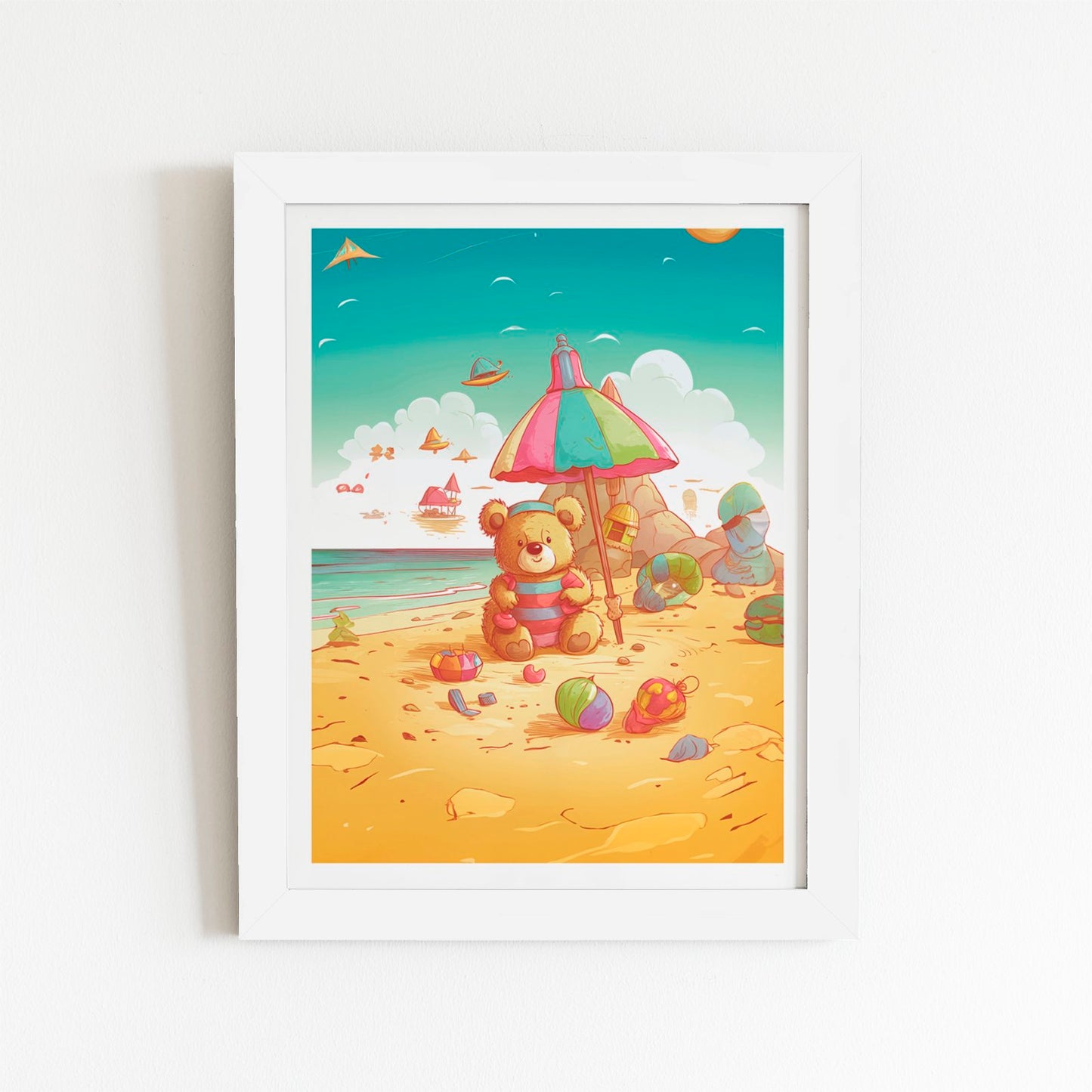 Teddy Bead On A Beach Holiday Art Prints