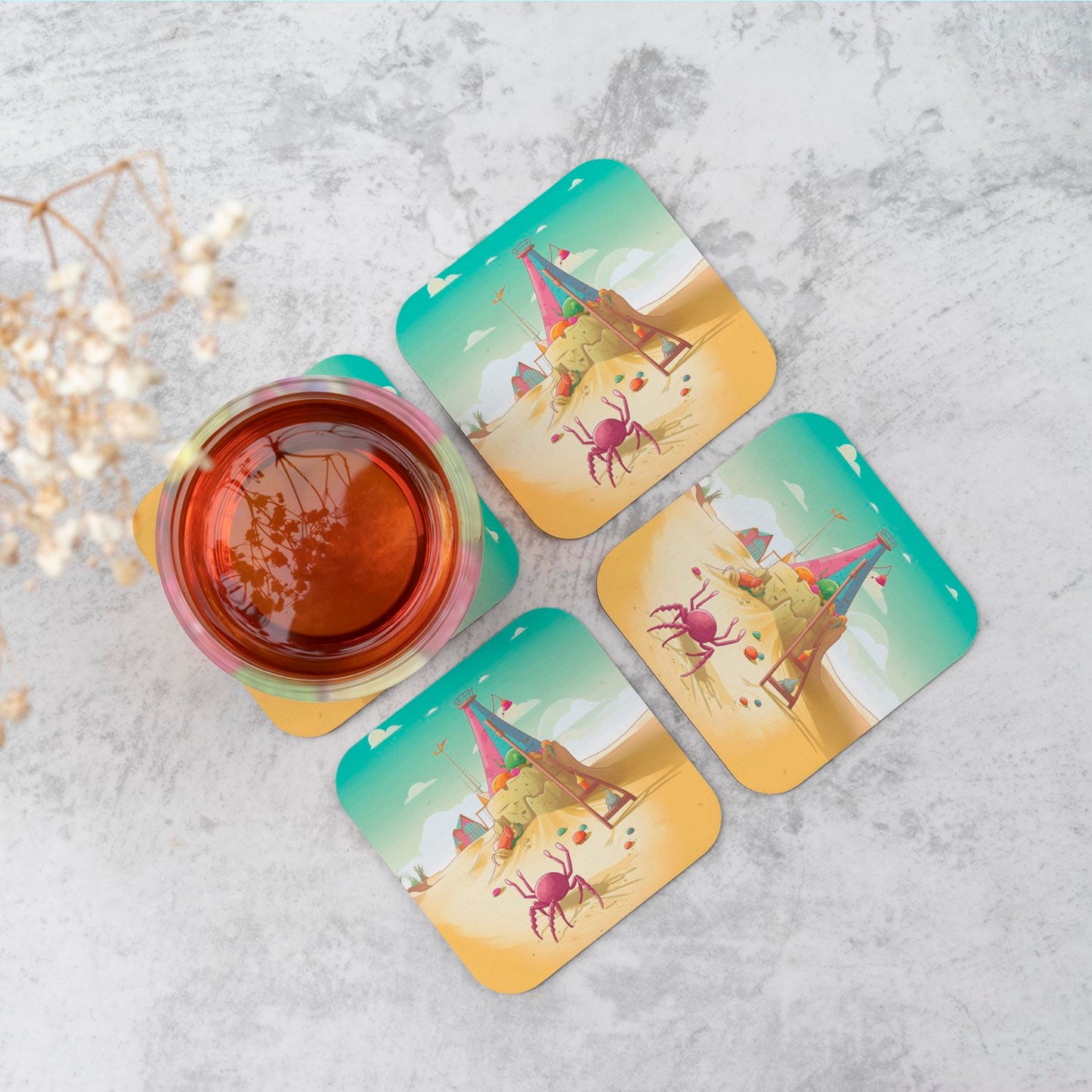 Crab On A Beach Holiday Coasters