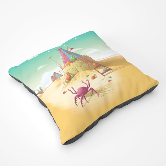 Crab On A Beach Holiday Floor Cushion