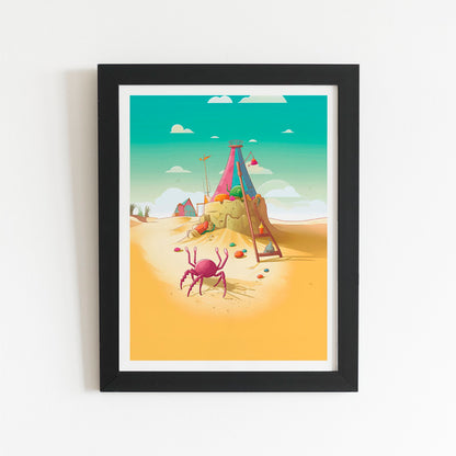 Crab On A Beach Holiday Art Prints