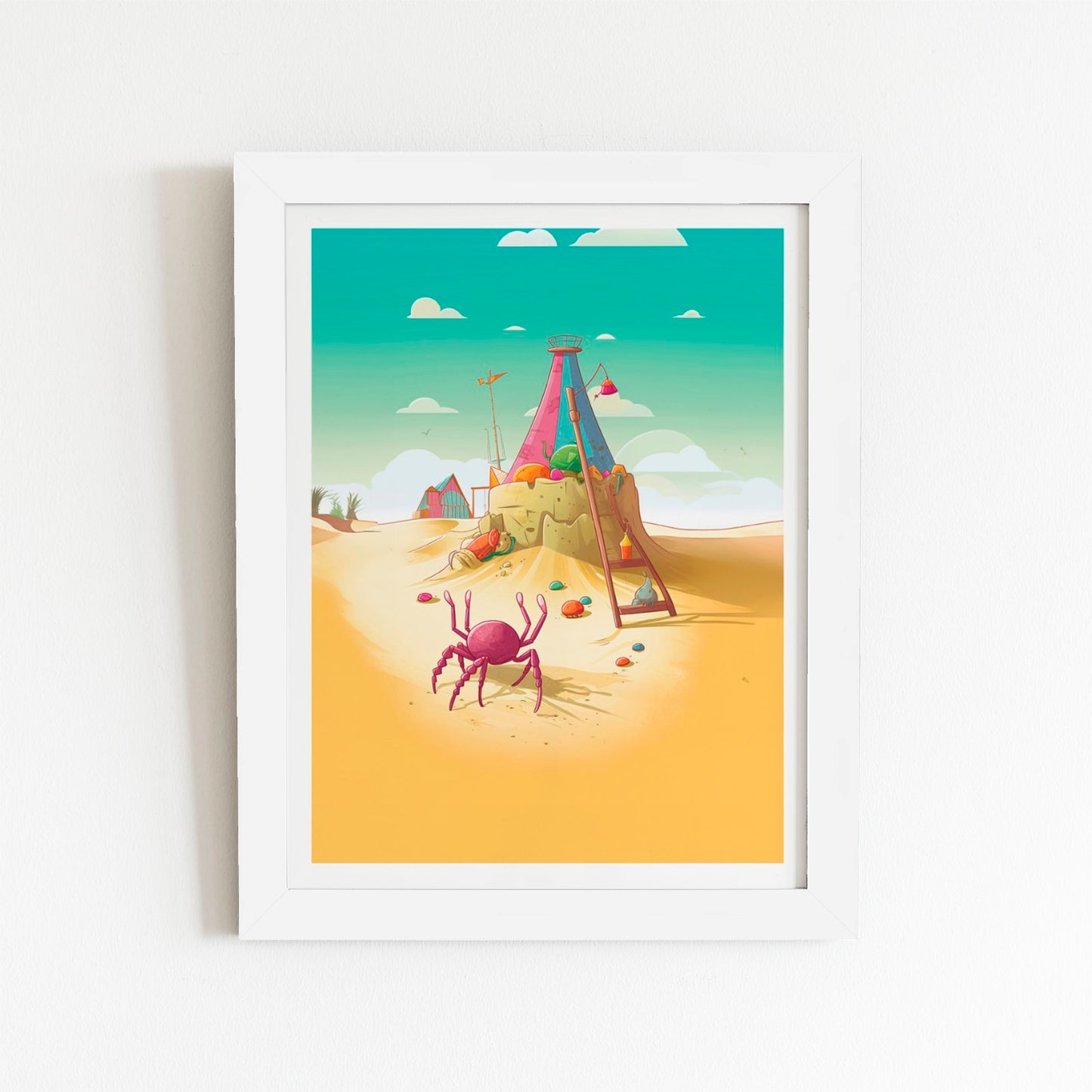 Crab On A Beach Holiday Art Prints