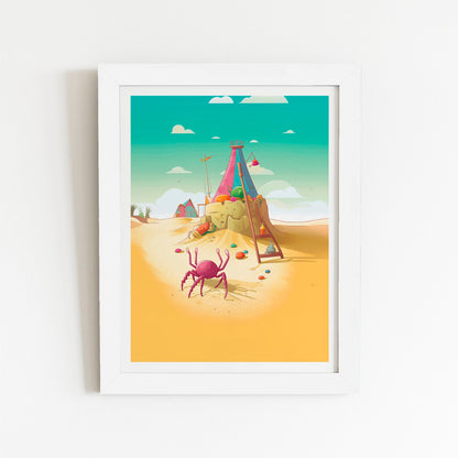 Crab On A Beach Holiday Art Prints