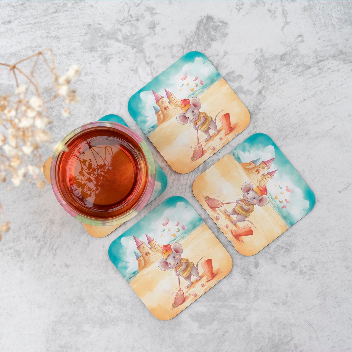 Mouse On A Beach Holiday Coasters