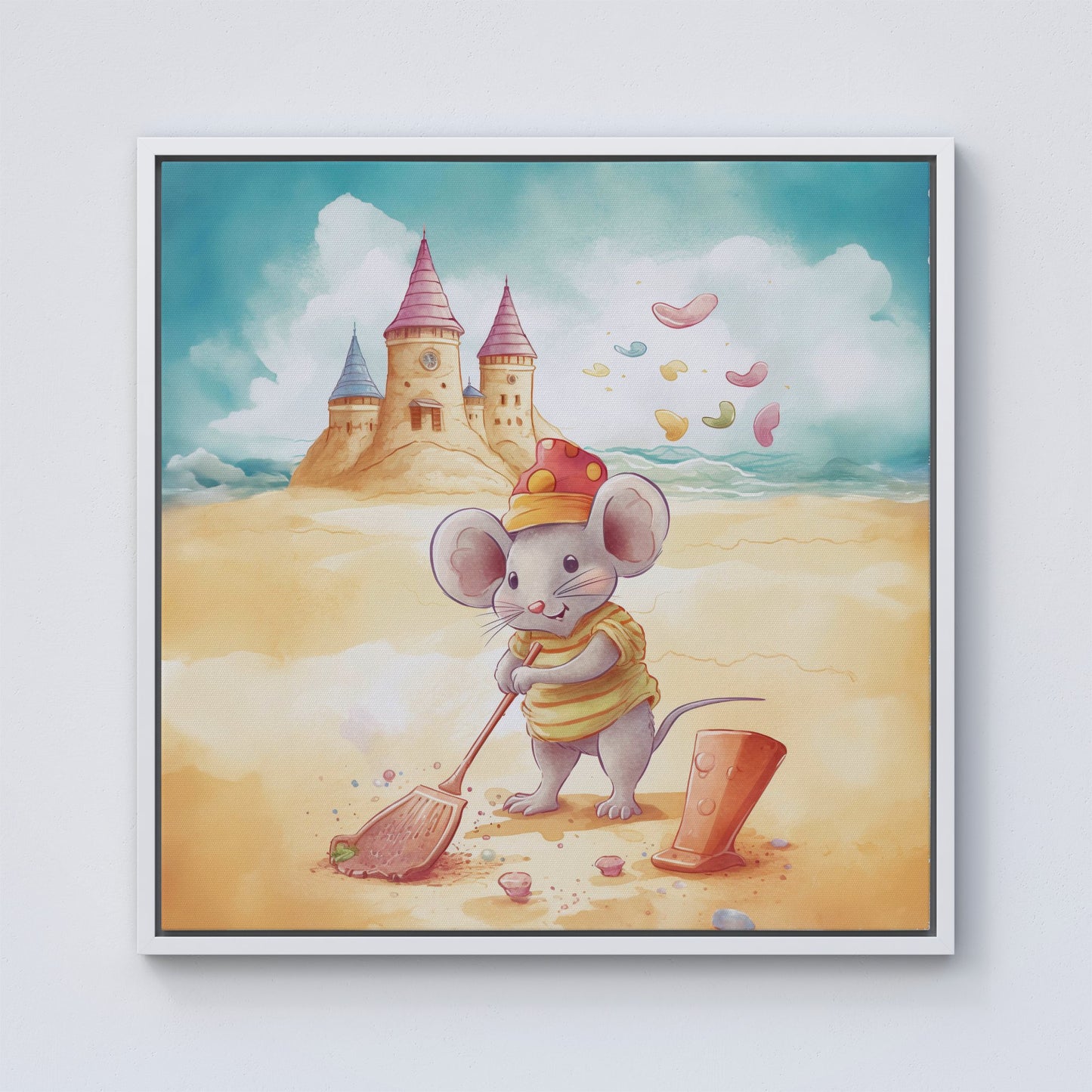 Mouse On A Beach Holiday Framed Canvas