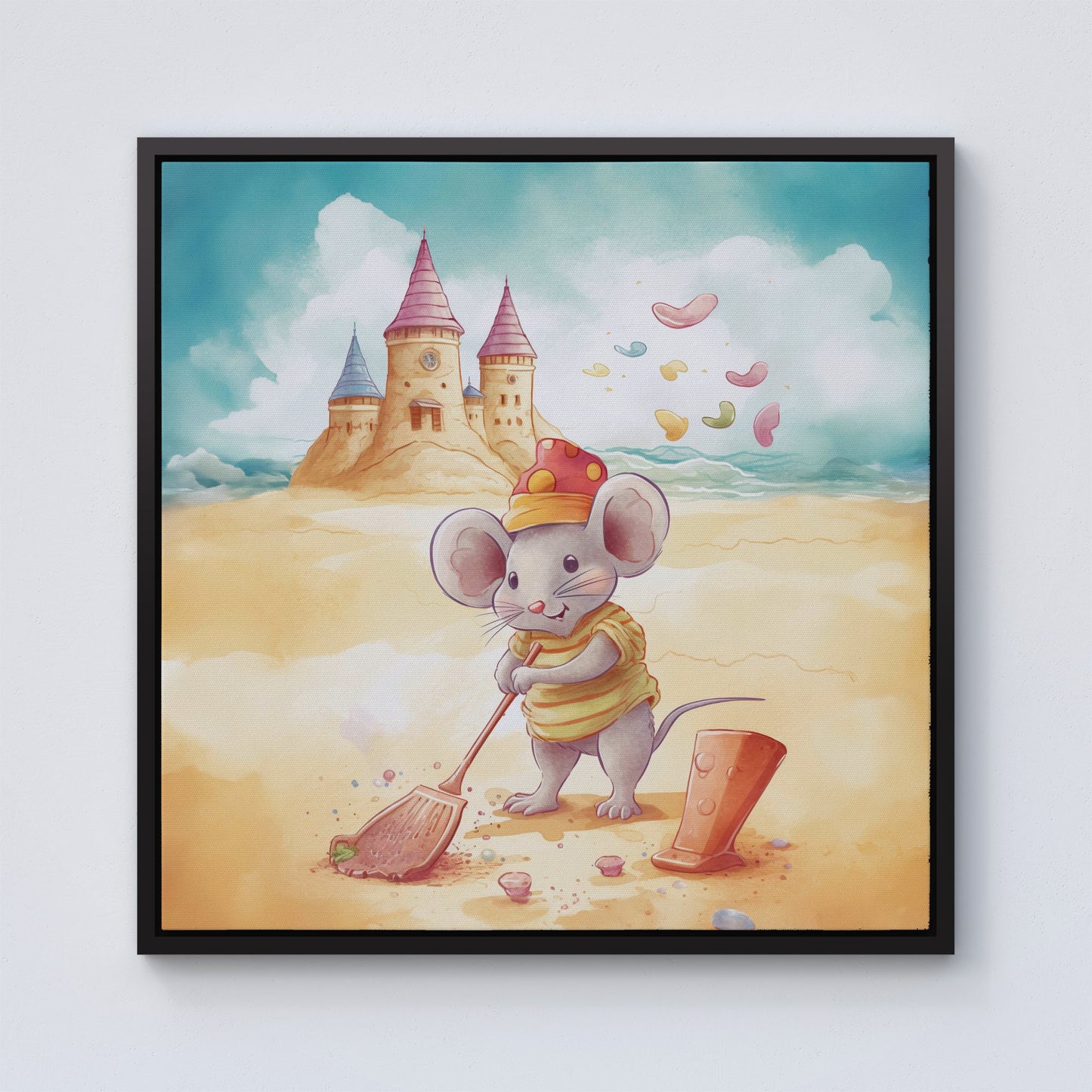 Mouse On A Beach Holiday Framed Canvas