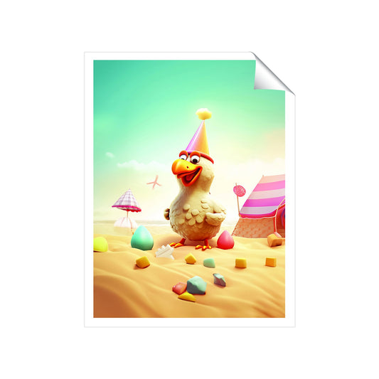 Funky Chicken On A Beach Holiday Art Prints