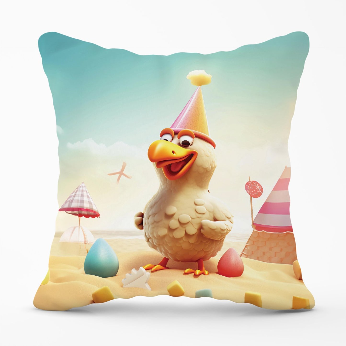 Funky Chicken On A Beach Holiday Outdoor Cushion