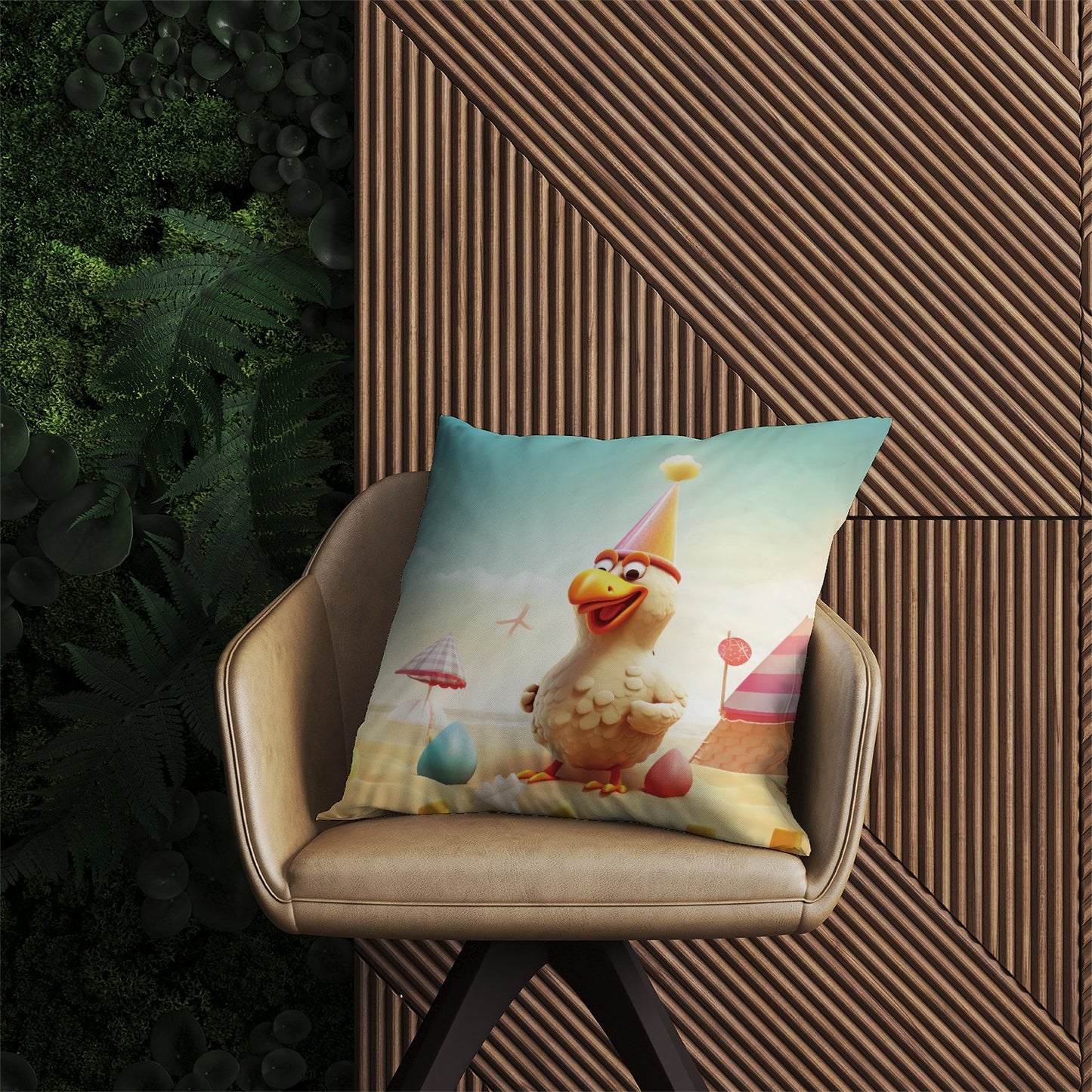 Funky Chicken On A Beach Holiday Outdoor Cushion