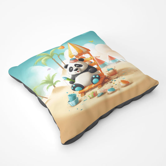 Panda On A Beach Holiday Floor Cushion