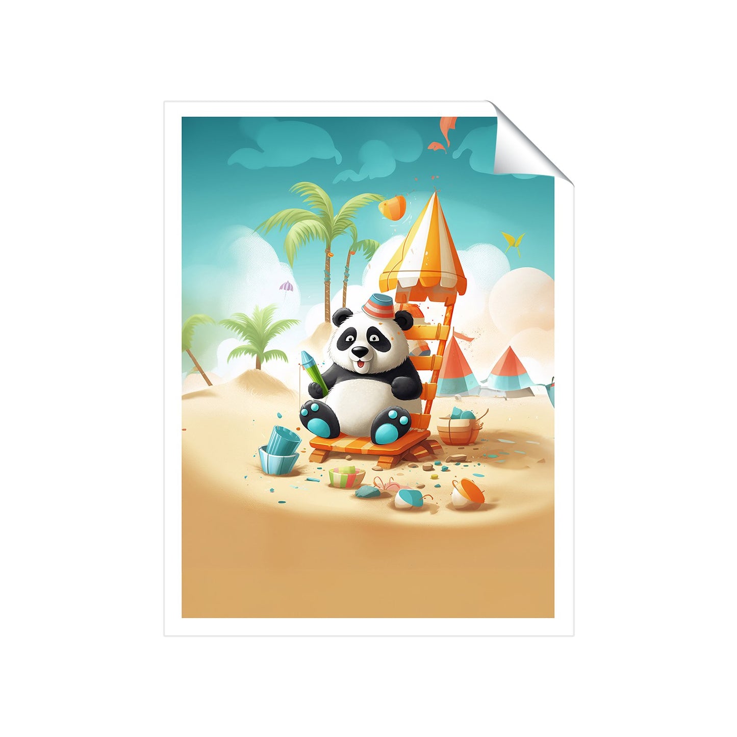 Panda On A Beach Holiday Art Prints