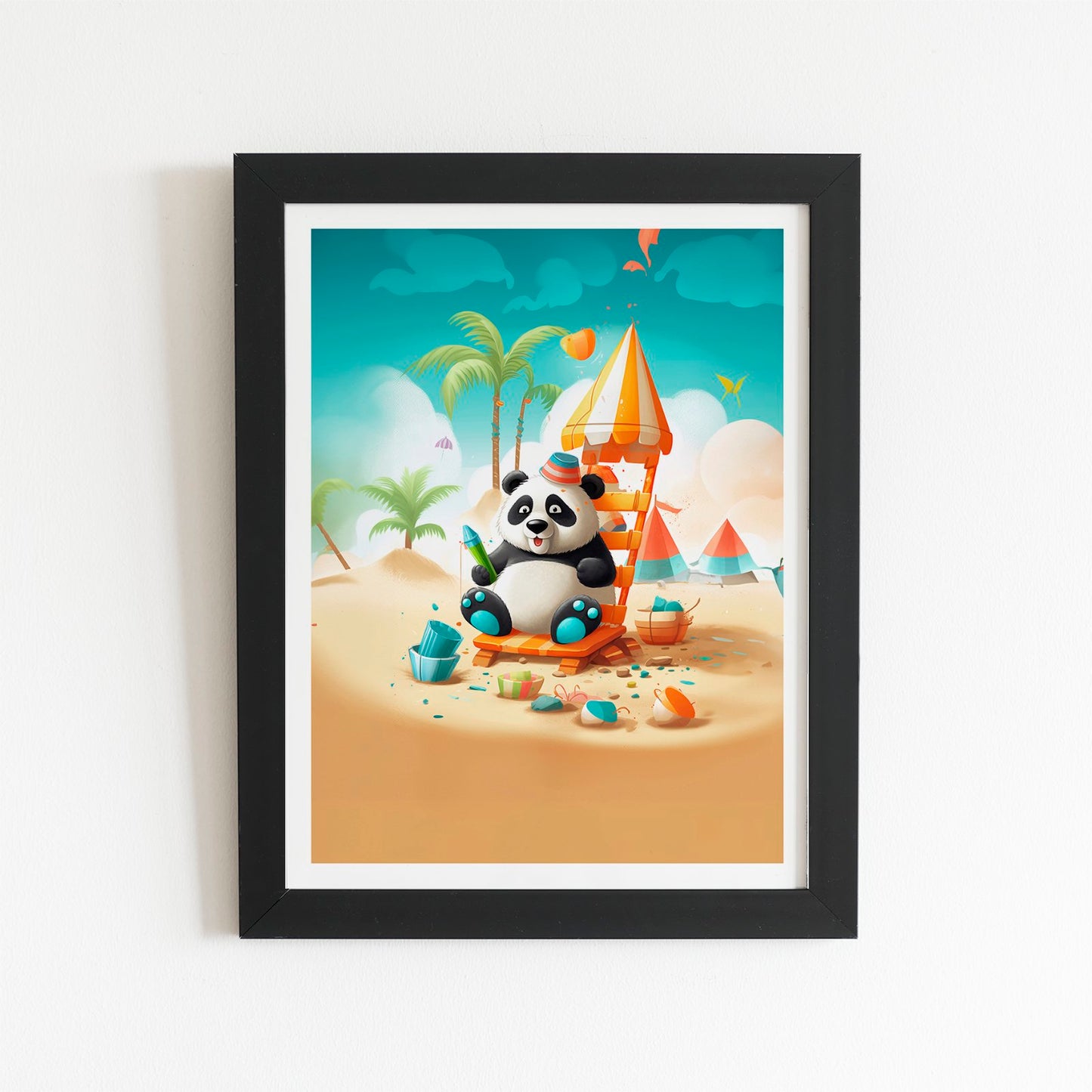 Panda On A Beach Holiday Art Prints