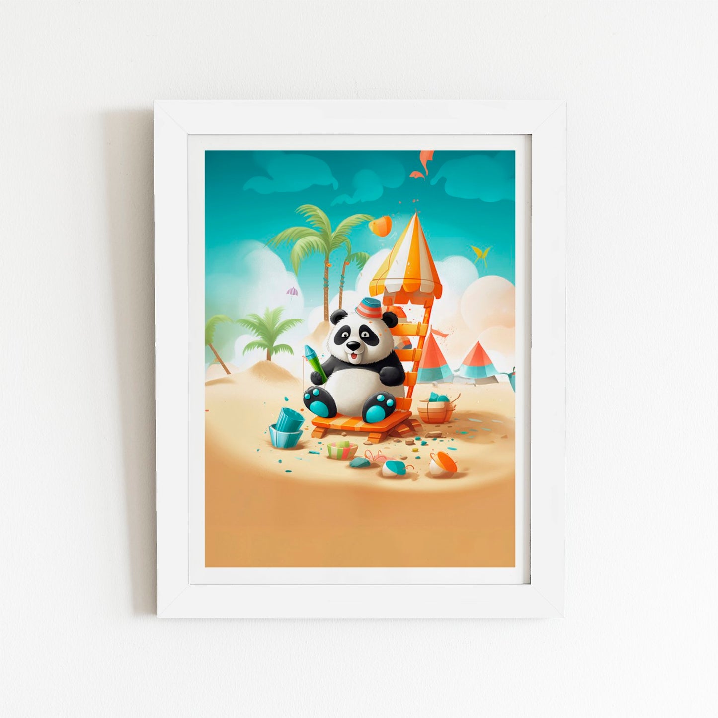 Panda On A Beach Holiday Art Prints