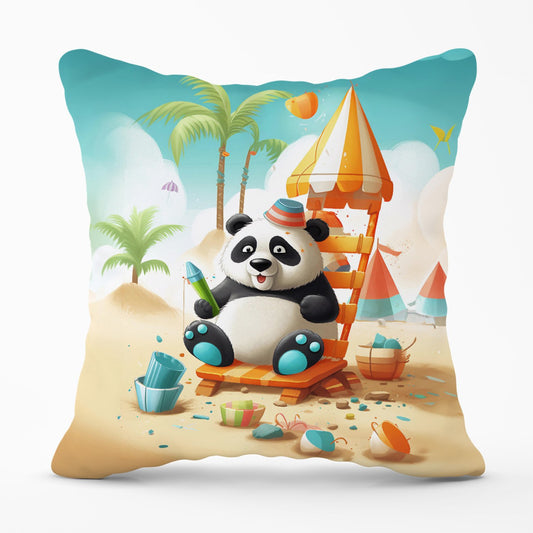Panda On A Beach Holiday Outdoor Cushion