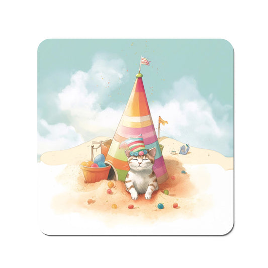 Cat On A Beach Holiday Coasters