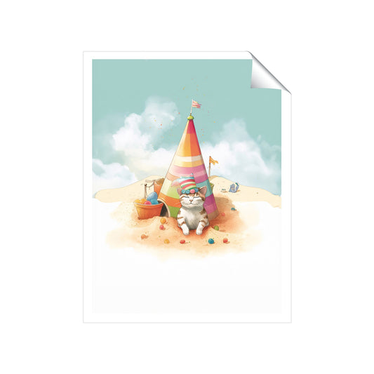 Cat On A Beach Holiday Art Prints